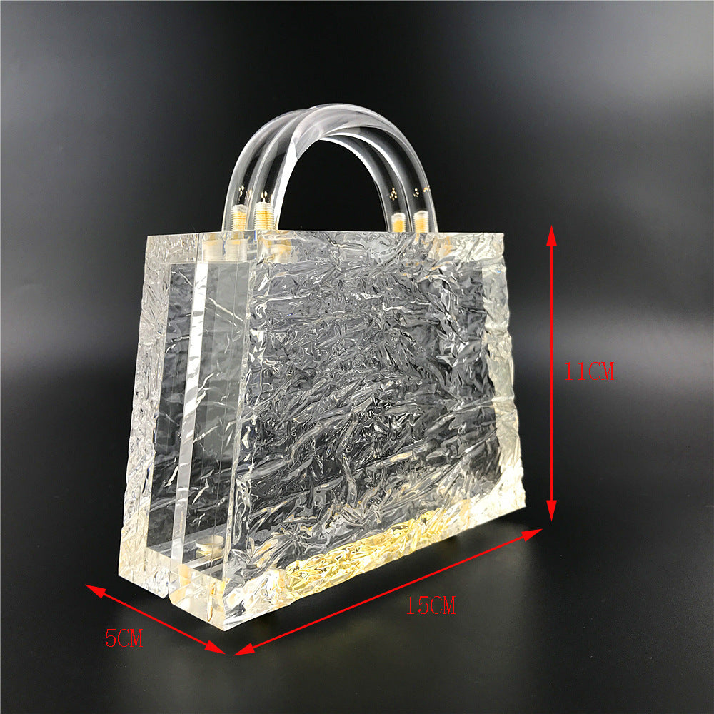Clear Acrylic Crushed-Ice Top-Handle Handbag — Party & Festival