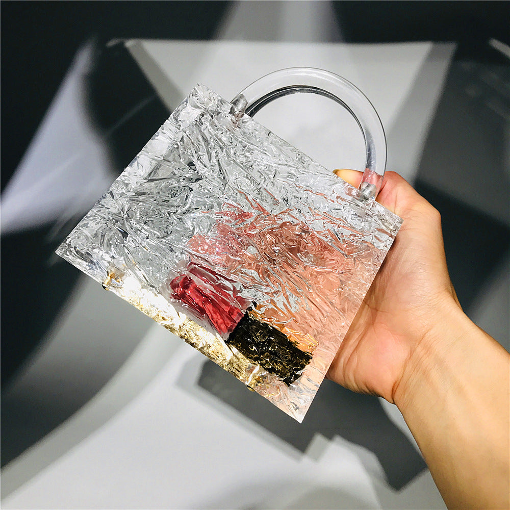 Clear Acrylic Crushed-Ice Top-Handle Handbag — Party & Festival