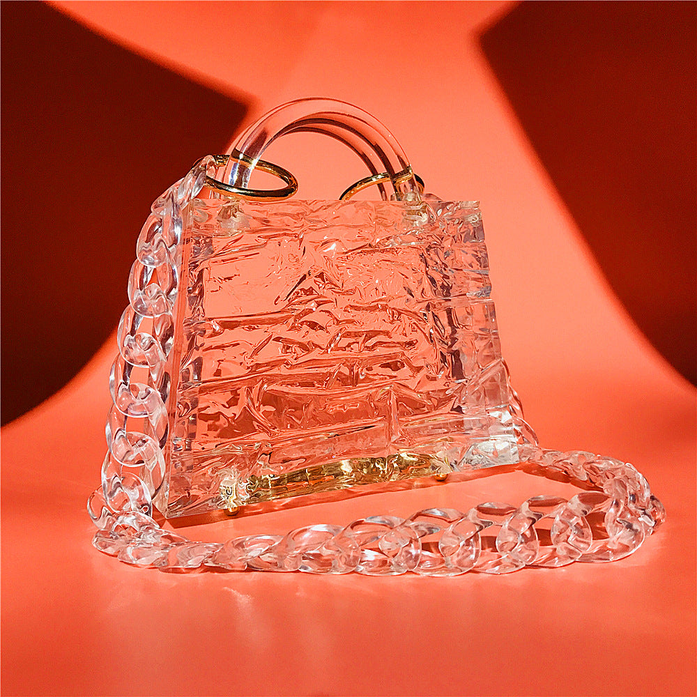 Clear Acrylic Crushed-Ice Top-Handle Handbag — Party & Festival