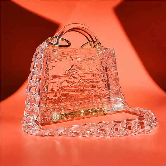 Clear Acrylic Crushed-Ice Top-Handle Handbag — Party & Festival