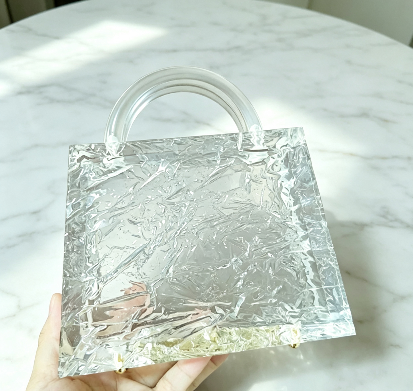 Clear Acrylic Crushed-Ice Top-Handle Handbag — Party & Festival
