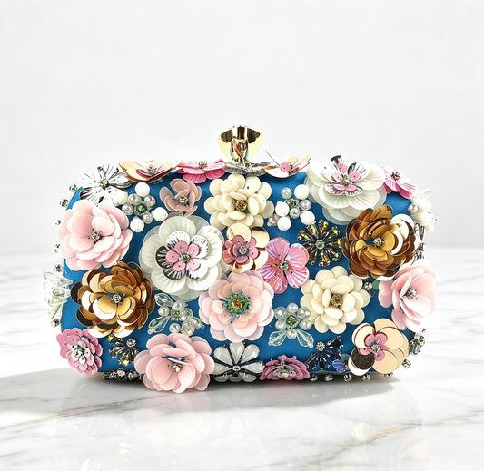 Floral Embellished Box Clutch
