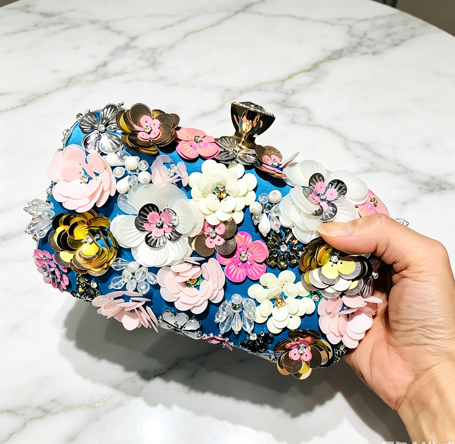 Floral Embellished Box Clutch