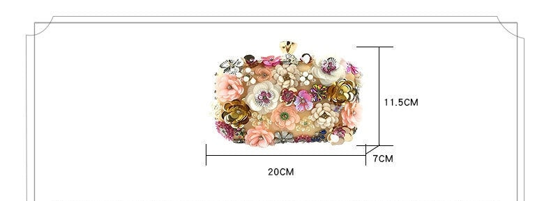 Blue Floral Beaded Evening Clutch Bag