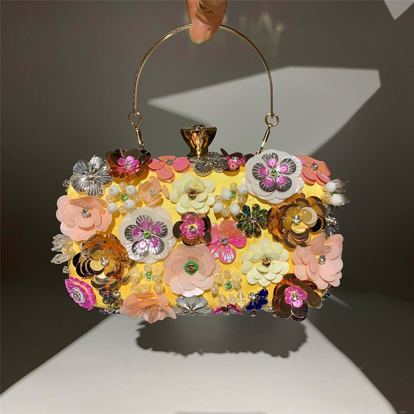 Blue Floral Beaded Evening Clutch Bag