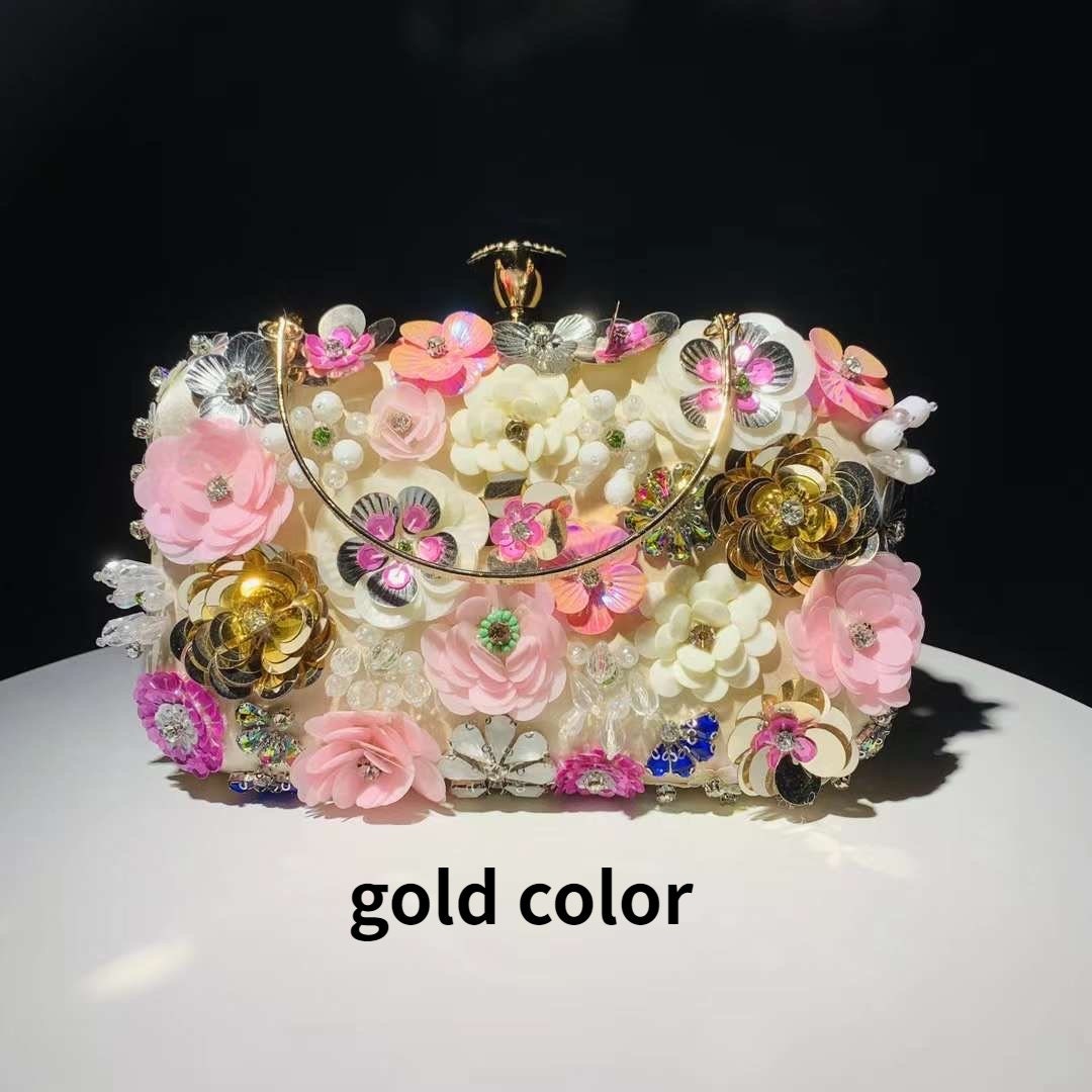 Blue Floral Beaded Evening Clutch Bag