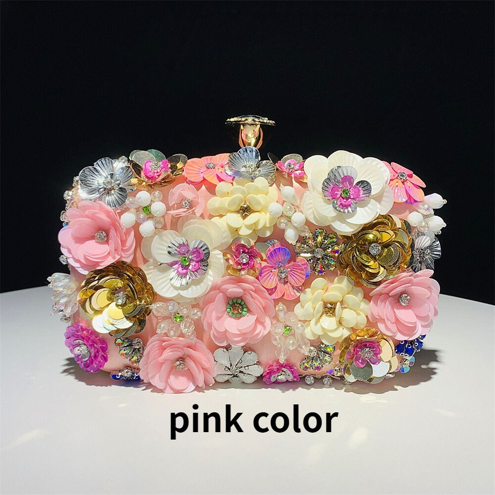 Blue Floral Beaded Evening Clutch Bag