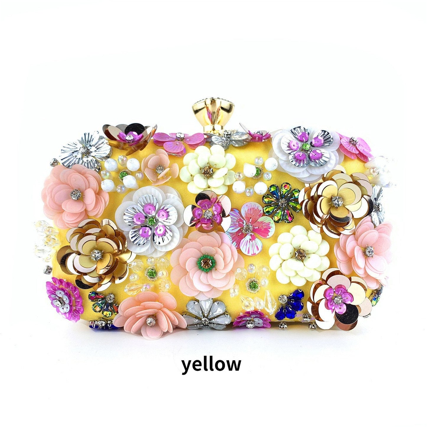 Blue Floral Beaded Evening Clutch Bag