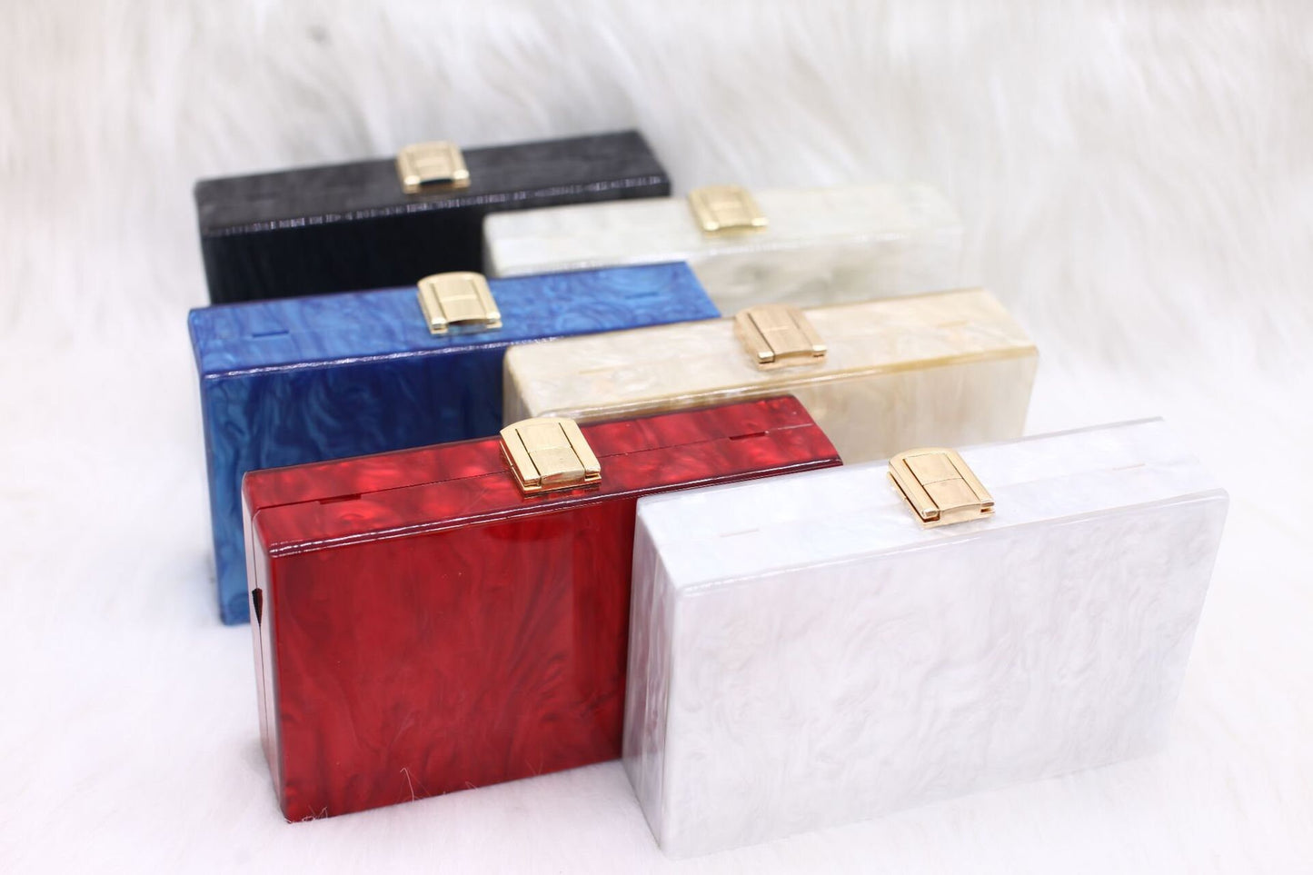 Blue Pearlescent Acrylic Box Clutch