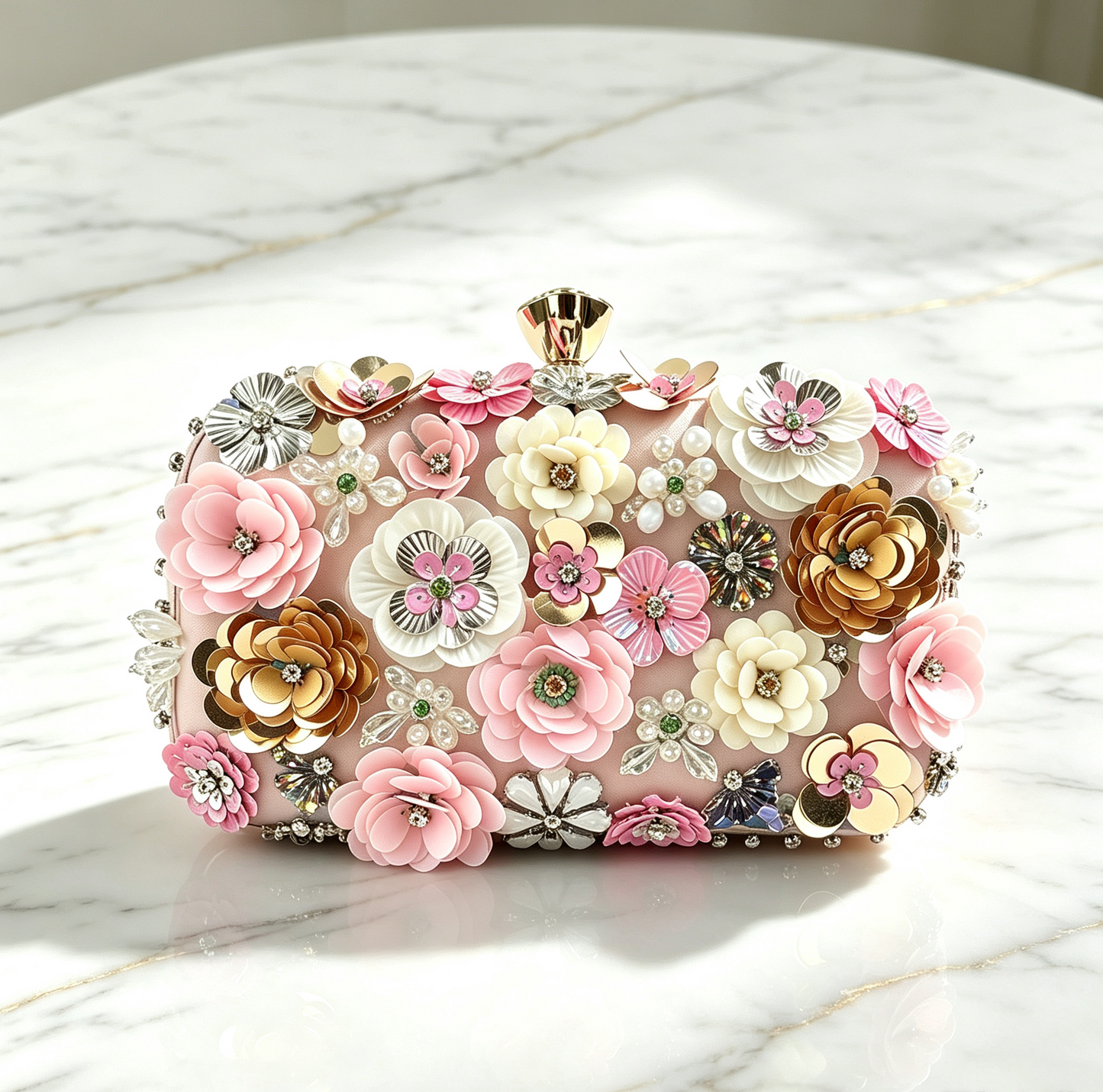 Floral Embellished Box Clutch